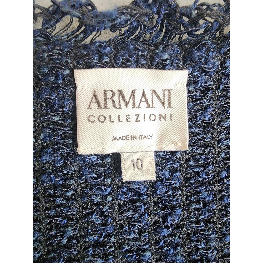 Armani Collezioni Cardigan Sweater Womens 10 Blue Boucle Knit Fringe Pockets - Picture 3 of 9